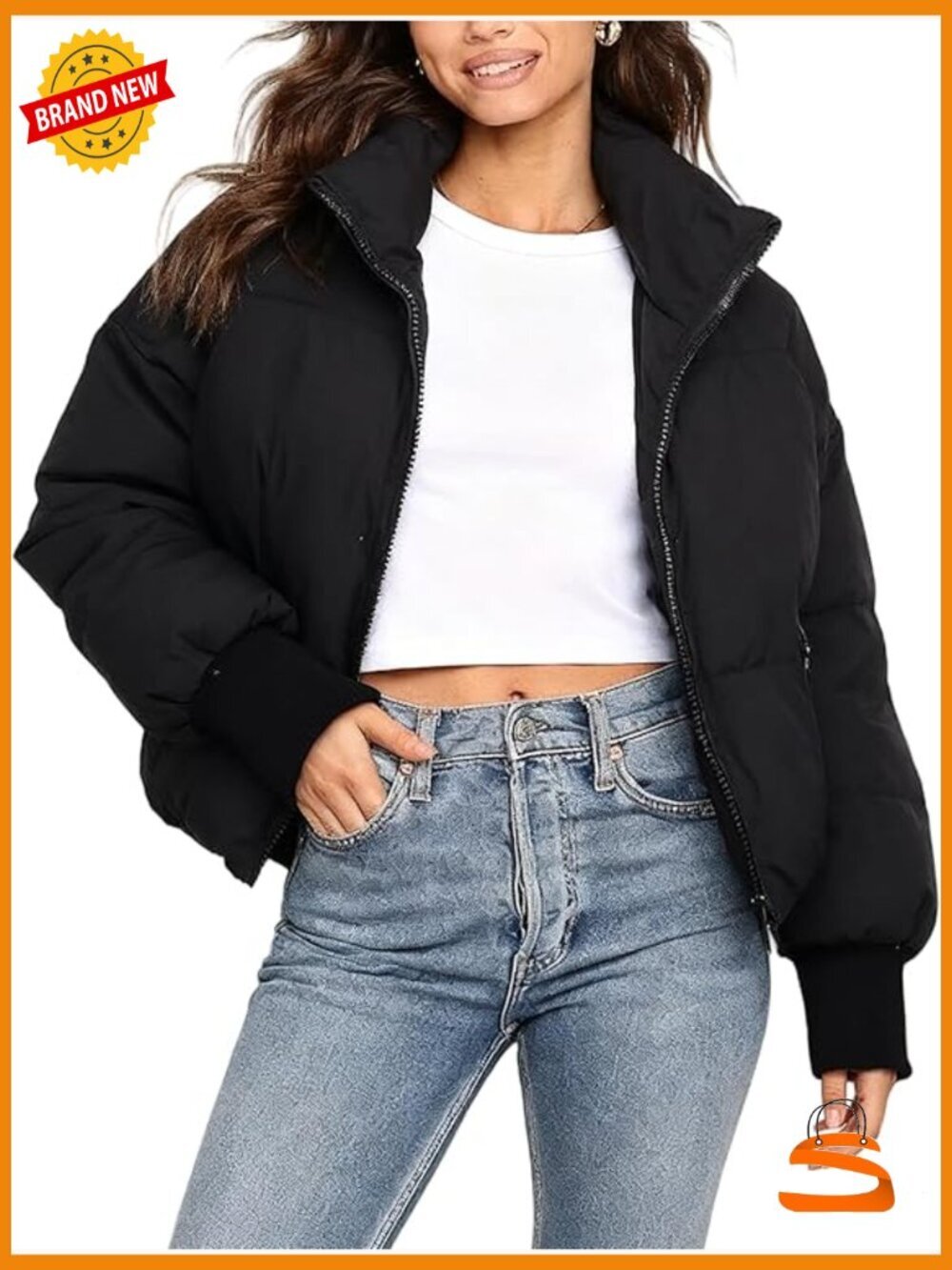 Oversized Cropped Puffer Jacket Quilted Winter Coat Puffy